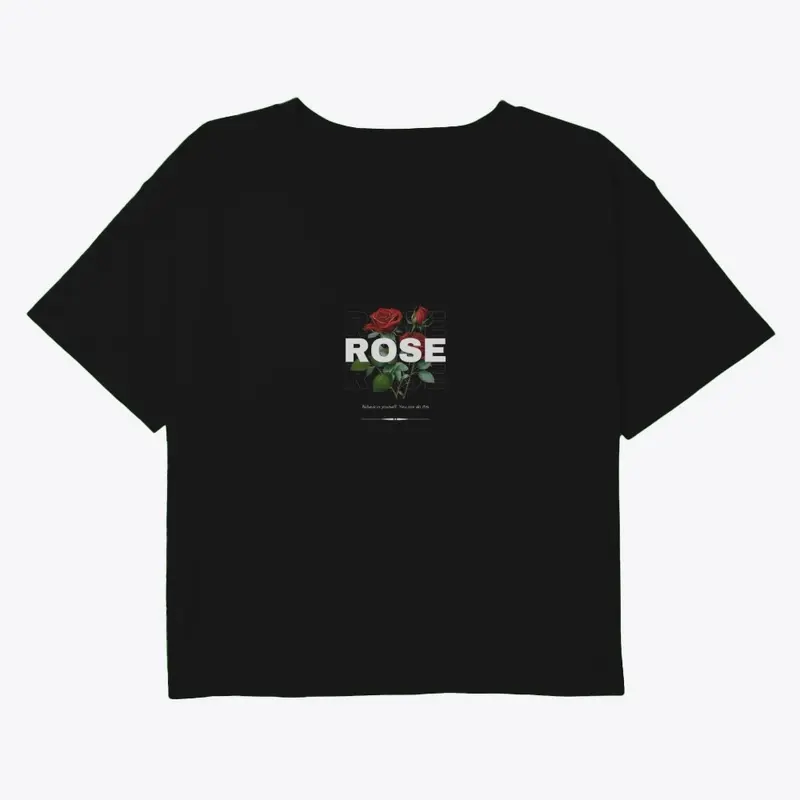 Elegant Rose Graphic Black Crop T-shirt for Women