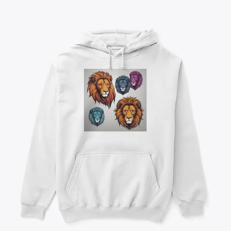 Multi-Color Lion Head Graphic White Hoodie