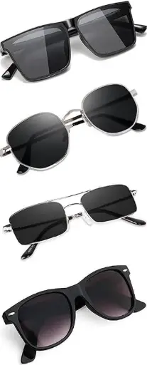 Sheomy Unisex Combo offer pack of 4 shades glasses White Black Candy MC stan Rectangular Retro Vintage Narrow Non-Polarized Sunglasses Small Narrow Square Sun Glasses Combo offer pack (Medium)