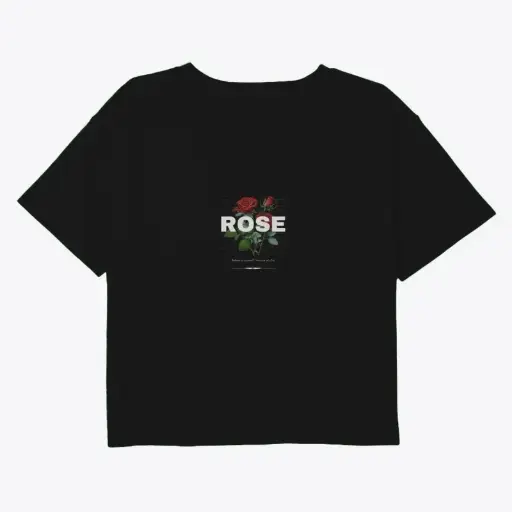 Elegant Rose Graphic Black Crop T-shirt for Women
